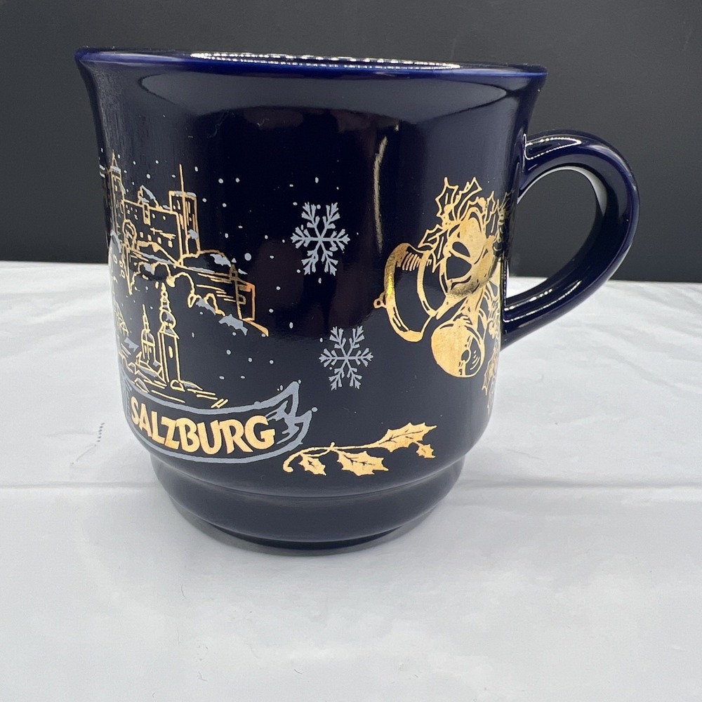 Salzburg Christmas Market Mug Advent in Austria Gluhwein Cup Blue Gold 6.8oz